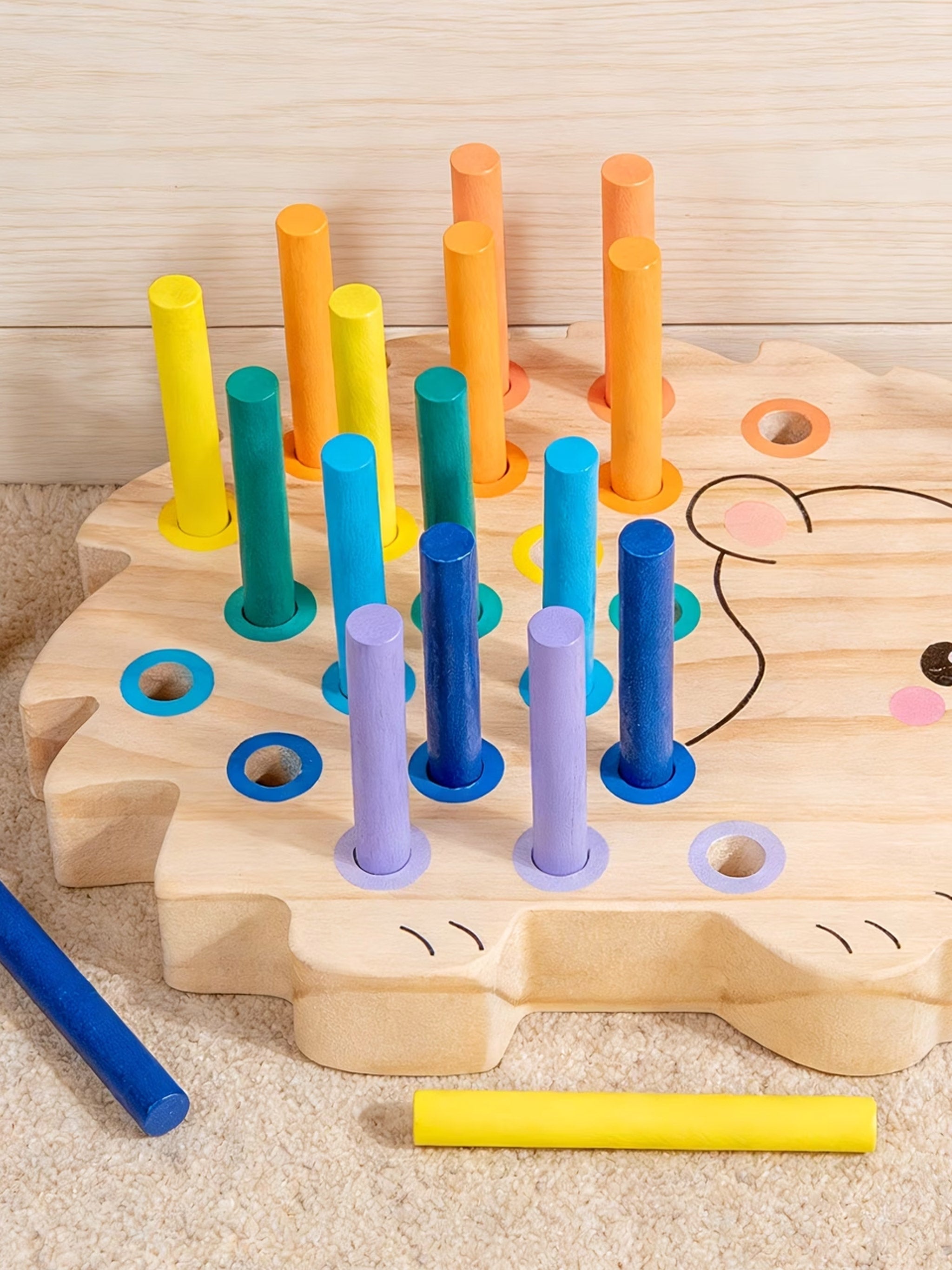 Wooden Hedgehog Colour Sorting Peg Board (22 Piece)