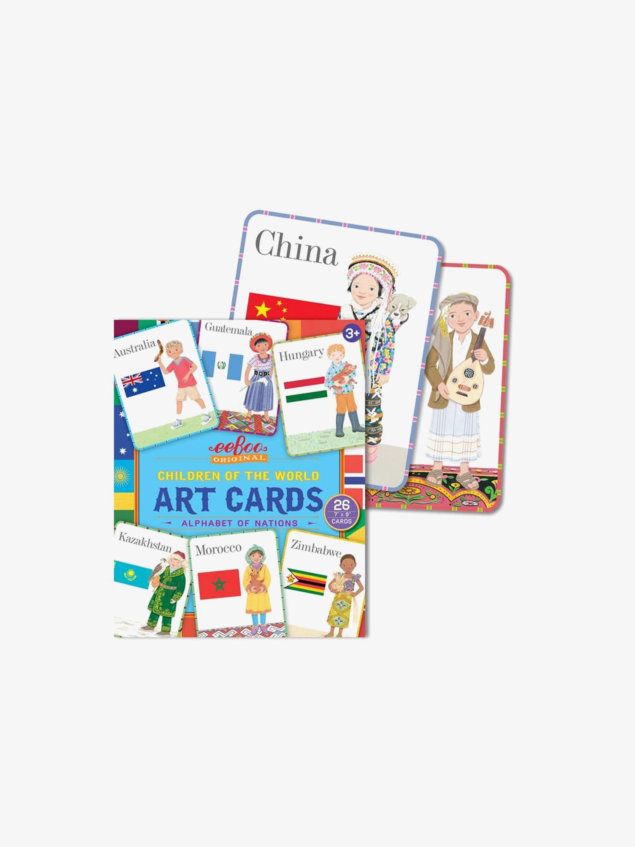 Children of the World Alphabet Cards with diverse illustrated children and letters for early learning.